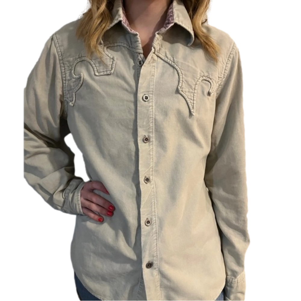 Kenneth Cole New York women’s tan velour western shirt, EUC size M